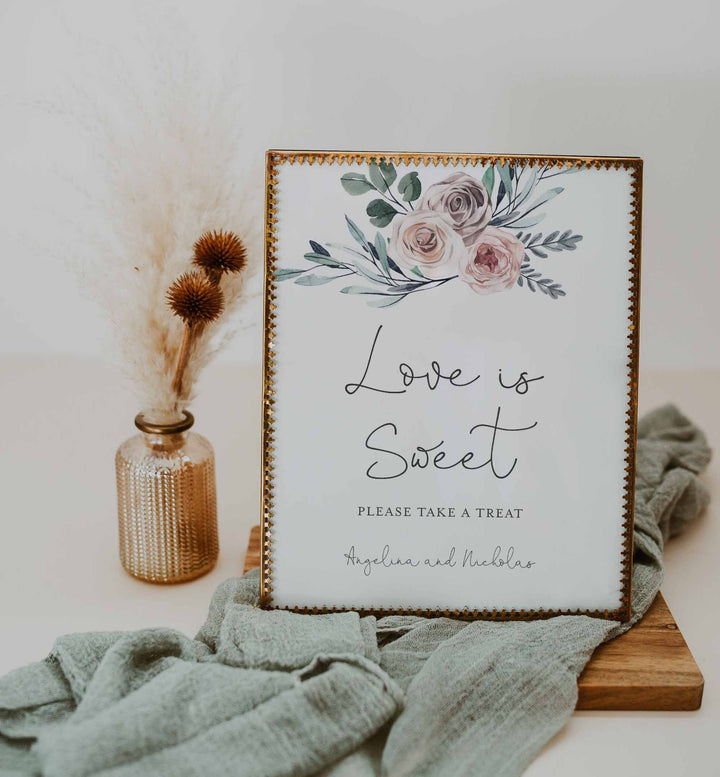 Boho Rose Wedding Love Is Sweet Sign Printable