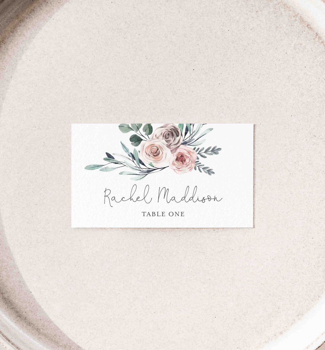 Boho Rose Wedding Place Card Printable