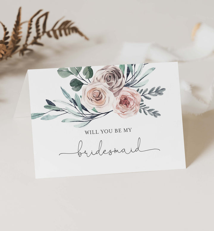 Boho Rose Wedding Proposal Card Printable