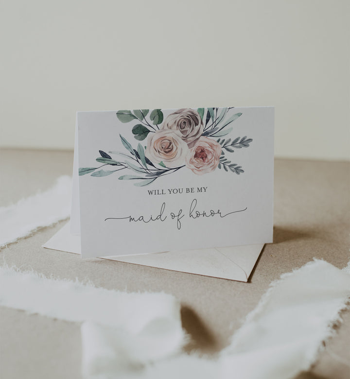 Boho Rose Wedding Proposal Card Printable