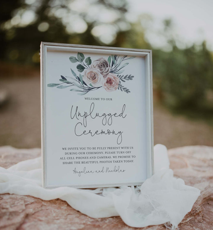 Boho Rose Wedding Unplugged Ceremony Sign Printable