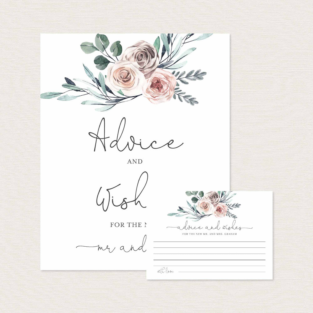 Boho Rose Wedding Advice and Wishes Printable