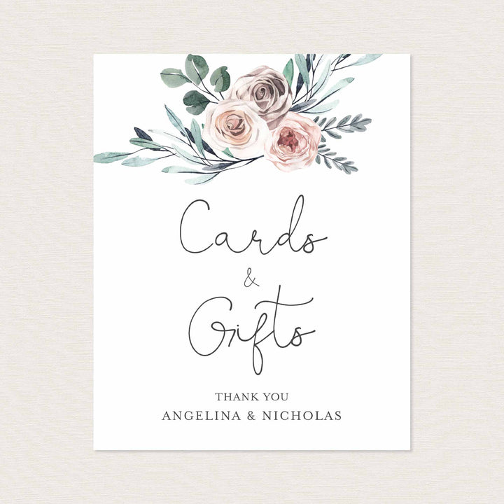 Boho Rose Wedding Cards and Gifts Sign Printable