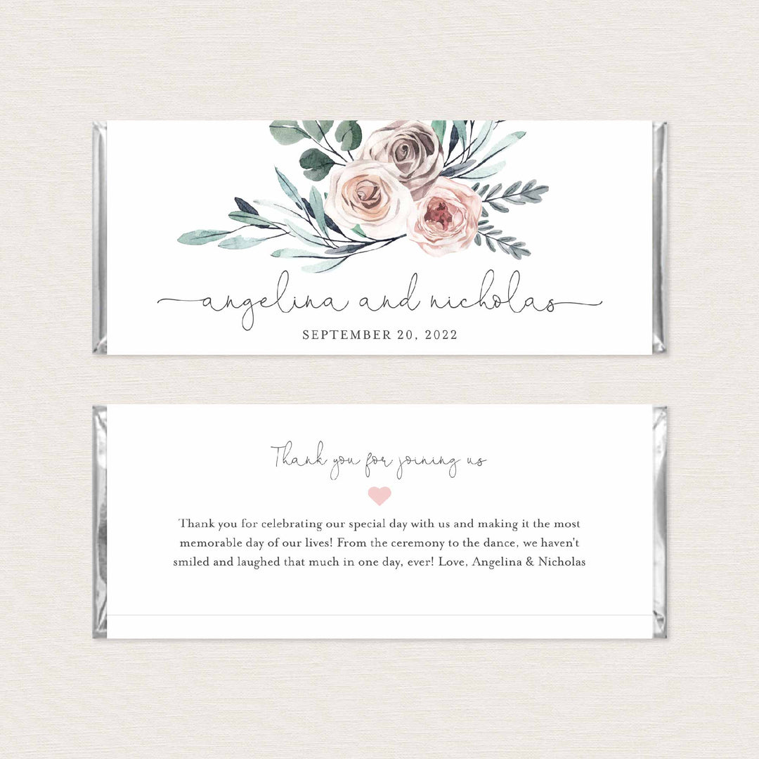 Boho Rose Wedding Chocolate Bar Wrapper Printable