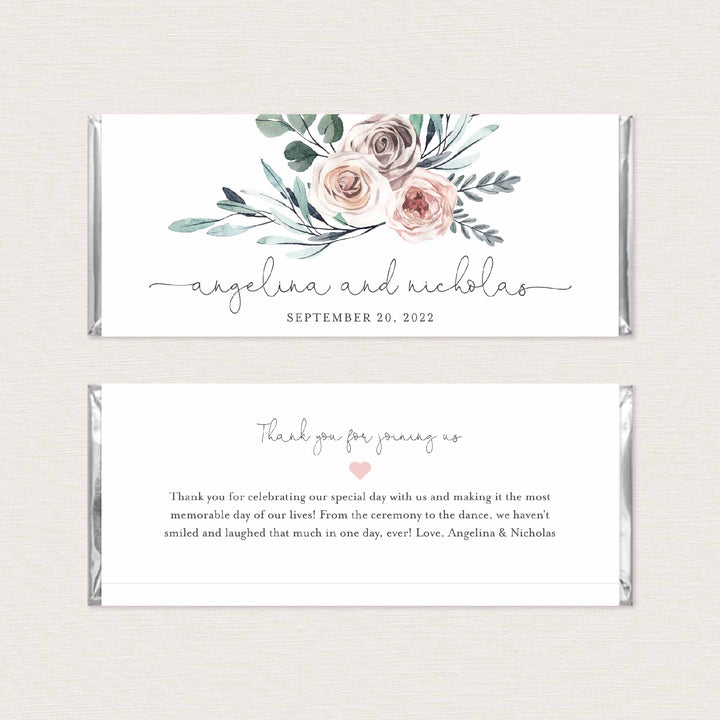 Boho Rose Wedding Chocolate Bar Wrapper Printable