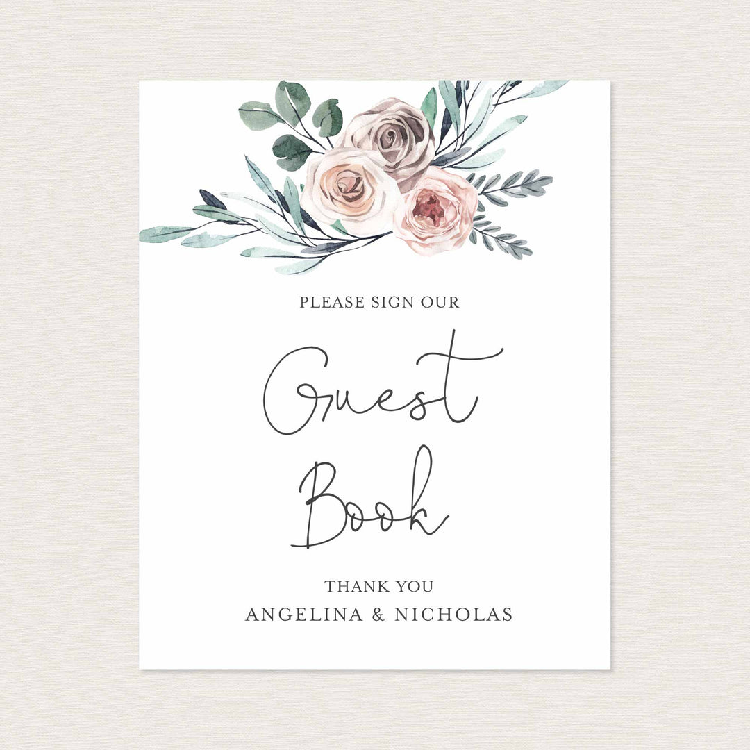 Boho Rose Wedding Guestbook Sign Printable