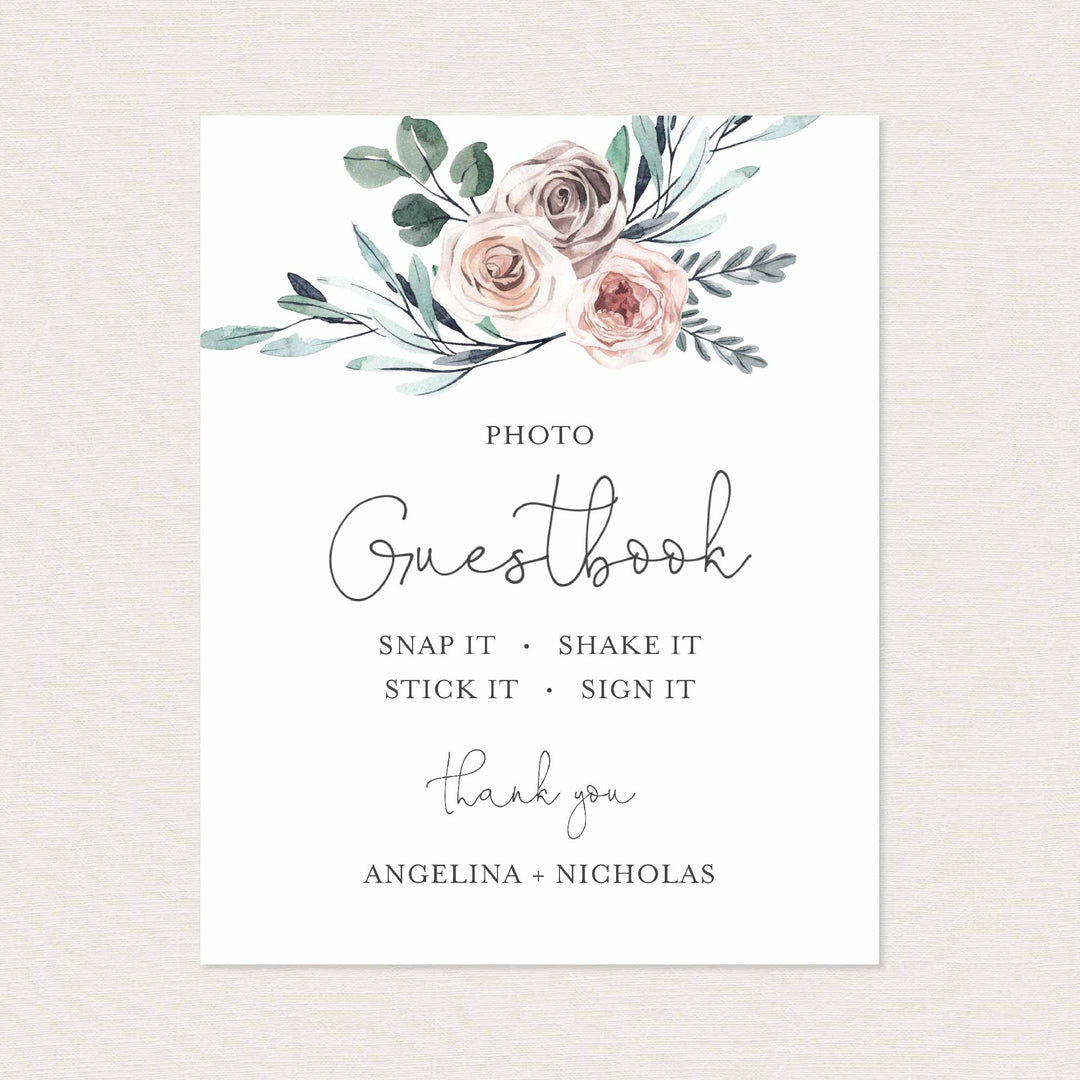 Boho Rose Wedding Guestbook Sign Printable