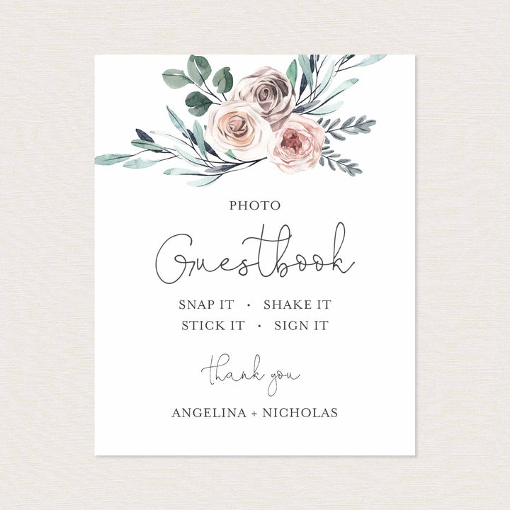 Boho Rose Wedding Guestbook Sign Printable