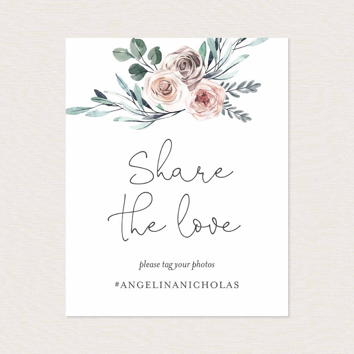 Boho Rose Wedding Hashtag Sign Printable