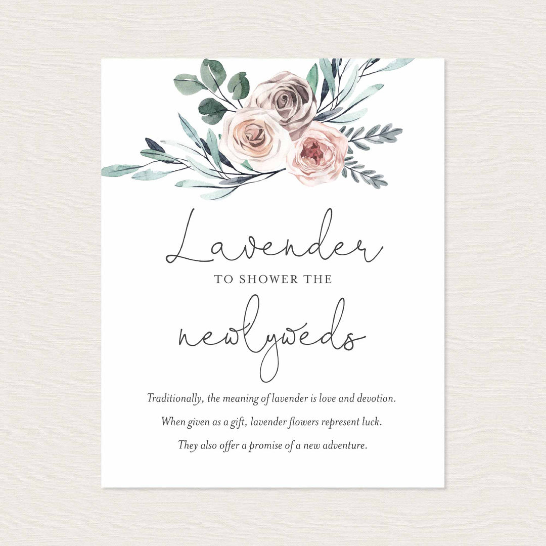 Boho Rose Wedding Lavender Toss Sign Printable