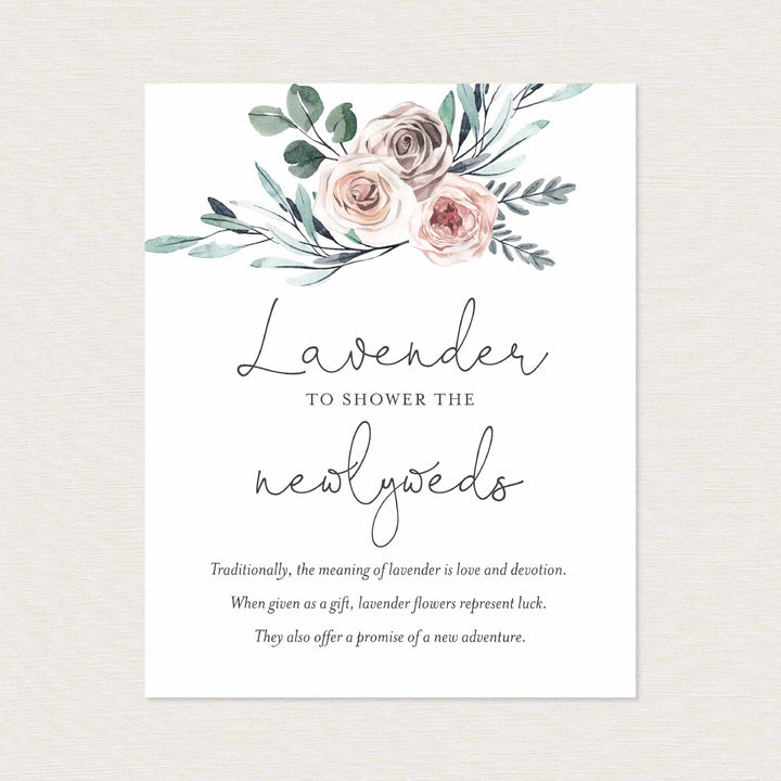 Boho Rose Wedding Lavender Toss Sign Printable