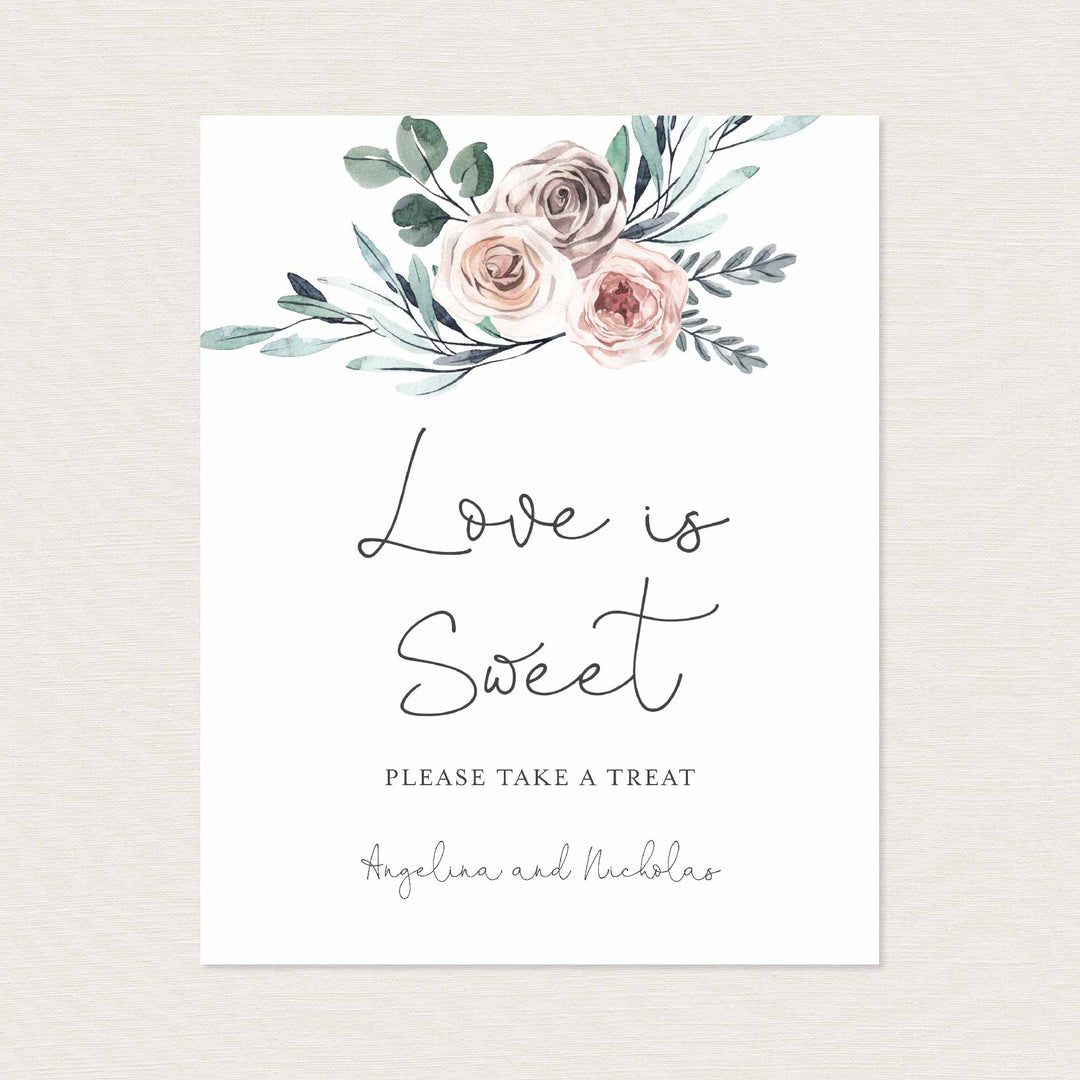 Boho Rose Wedding Love Is Sweet Sign Printable