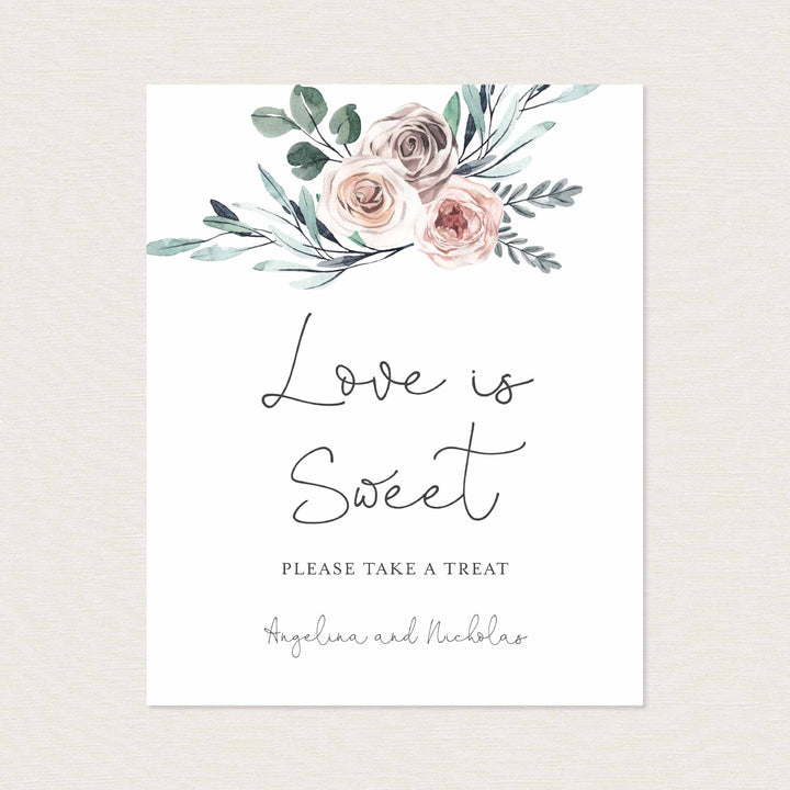 Boho Rose Wedding Love Is Sweet Sign Printable