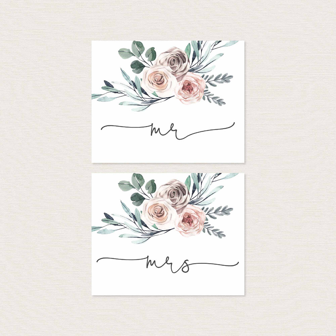 Boho Rose Mr and Mrs Chair Sign Printable