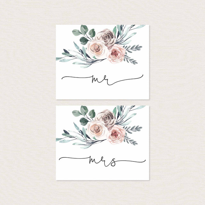 Boho Rose Mr and Mrs Chair Sign Printable