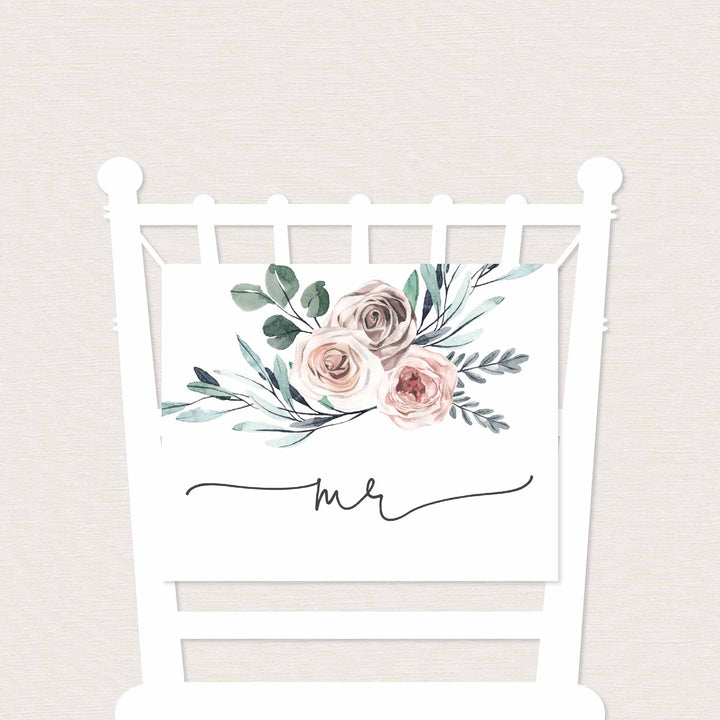 Boho Rose Mr and Mrs Chair Sign Printable