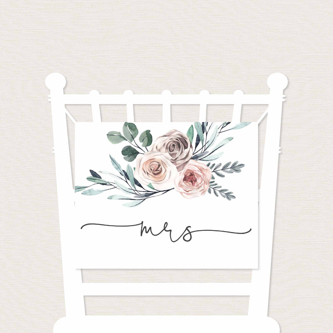 Boho Rose Mr and Mrs Chair Sign Printable