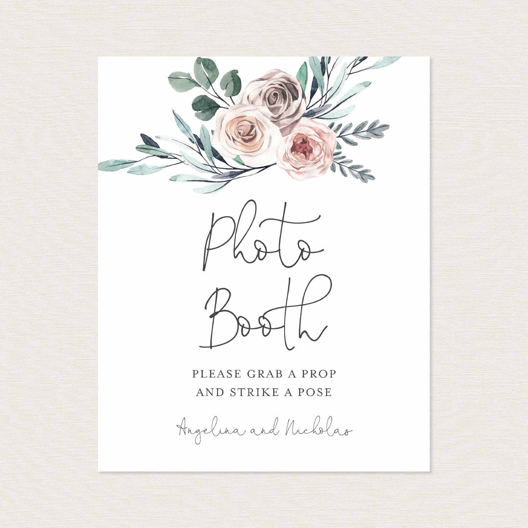 Boho Rose Wedding Photo Booth Sign Printable