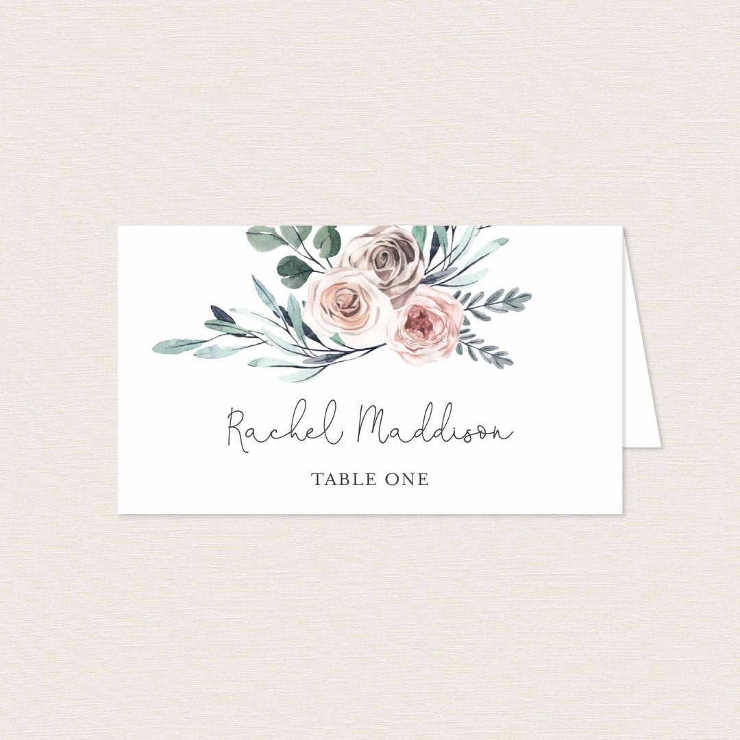 Boho Rose Wedding Place Card Printable