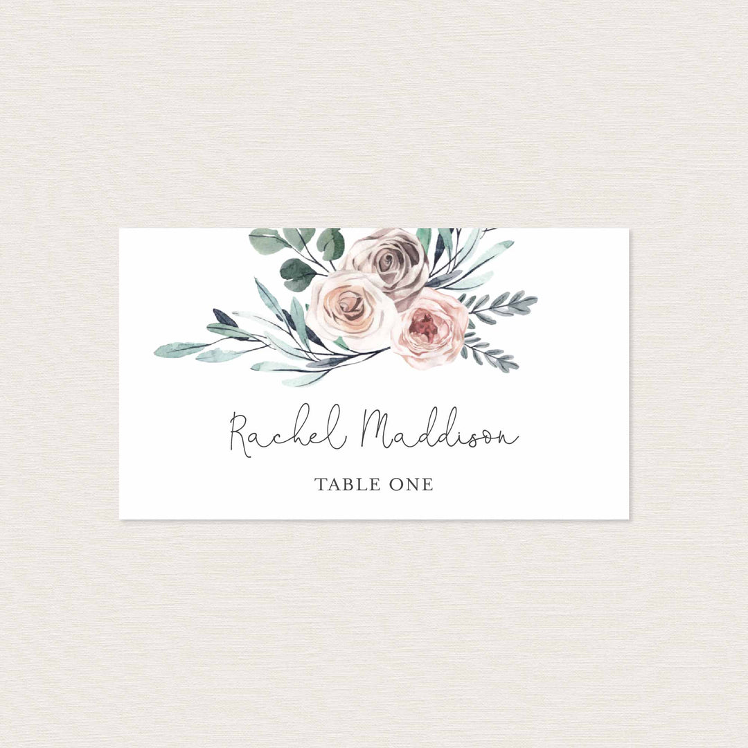 Boho Rose Wedding Place Card Printable