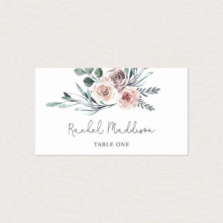 Boho Rose Wedding Place Card Printable