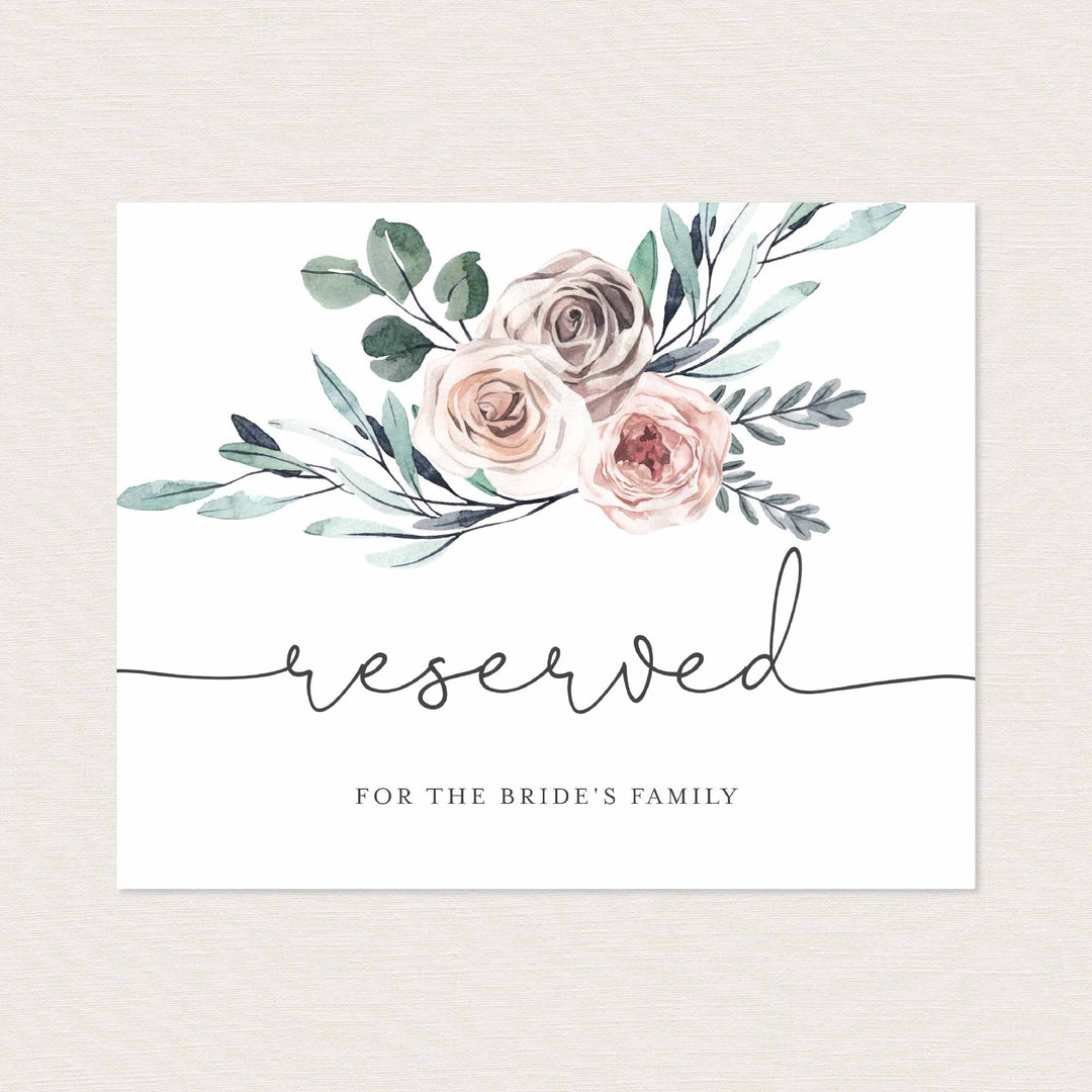 Boho Rose Wedding Reserved Sign Printable