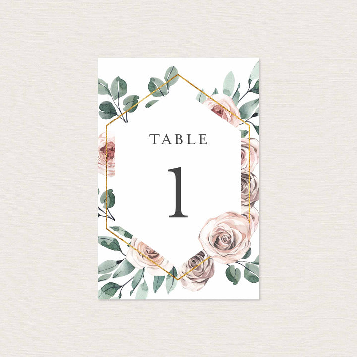 Boho Rose Wedding Table Number Printable