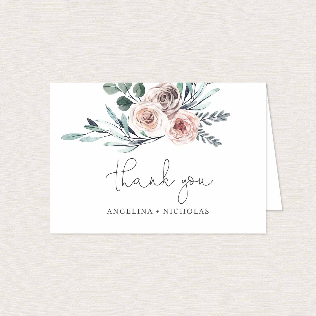 Boho Rose Wedding Thank You Card Printable