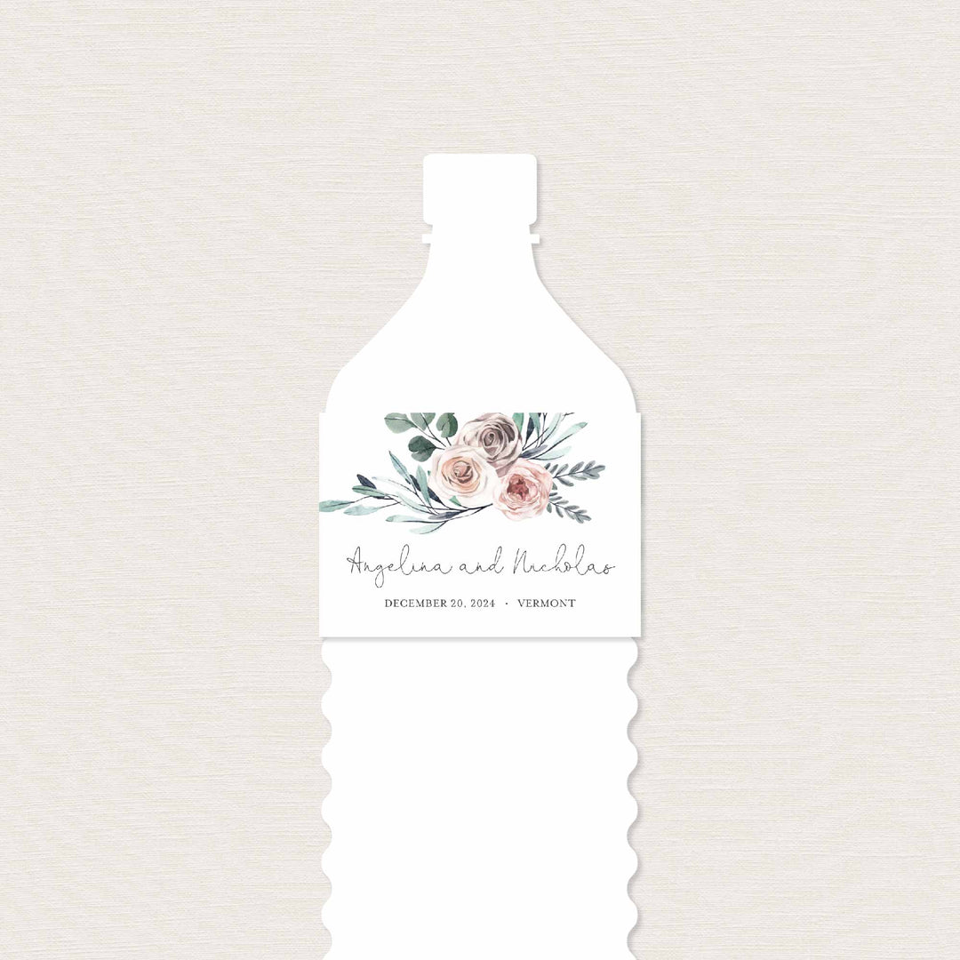 Boho Rose Wedding Water Bottle Label Printable