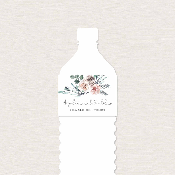 Boho Rose Wedding Water Bottle Label Printable