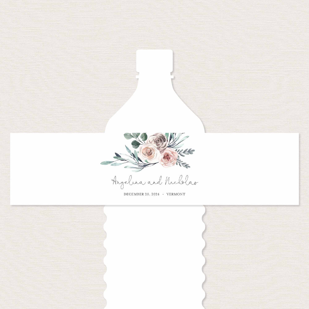 Boho Rose Wedding Water Bottle Label Printable