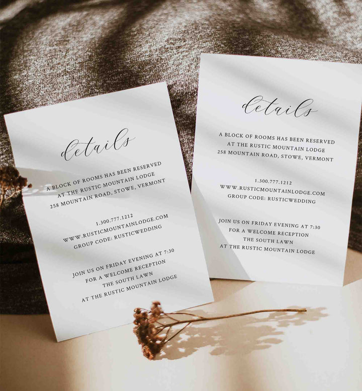 Simple Minimal Wedding Details Card Printable