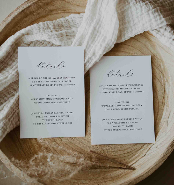 Simple Minimal Wedding Details Card Printable