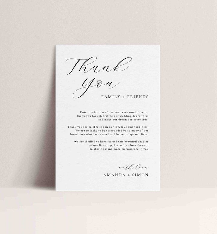 Simple Minimal Wedding Thank You Note Printable