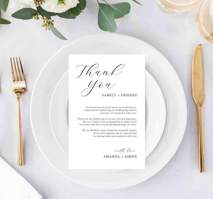 Simple Minimal Wedding Thank You Note Printable