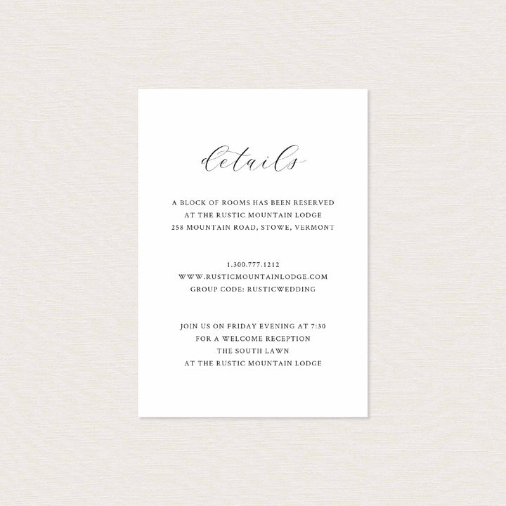 Simple Minimal Wedding Details Card Printable