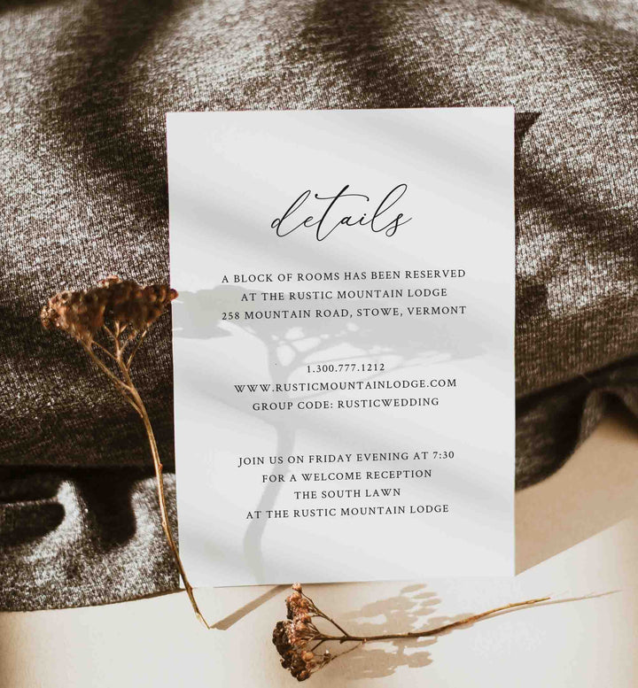 Modern Chic Wedding Details Card Printable