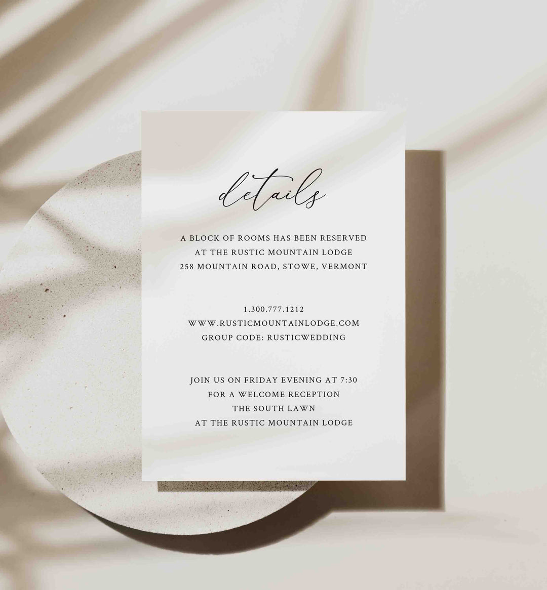 Modern Chic Wedding Details Card Printable