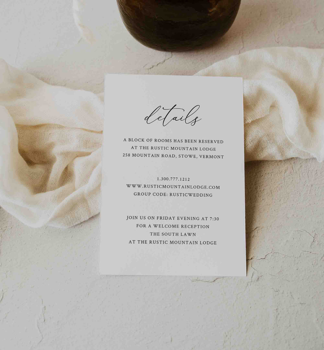 Modern Chic Wedding Details Card Printable