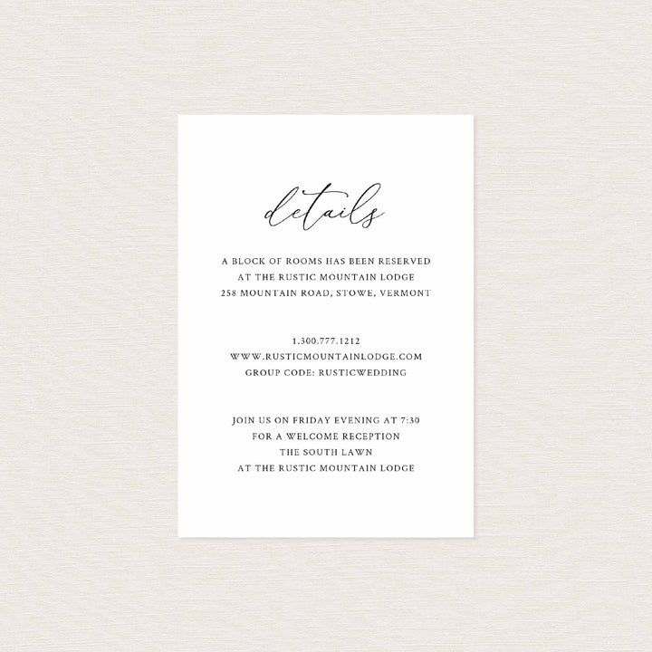 Modern Chic Wedding Details Card Printable