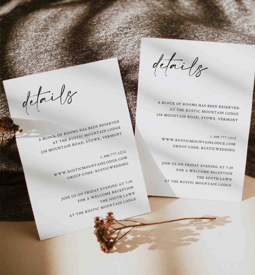 Handwritten Wedding Details Card Printable