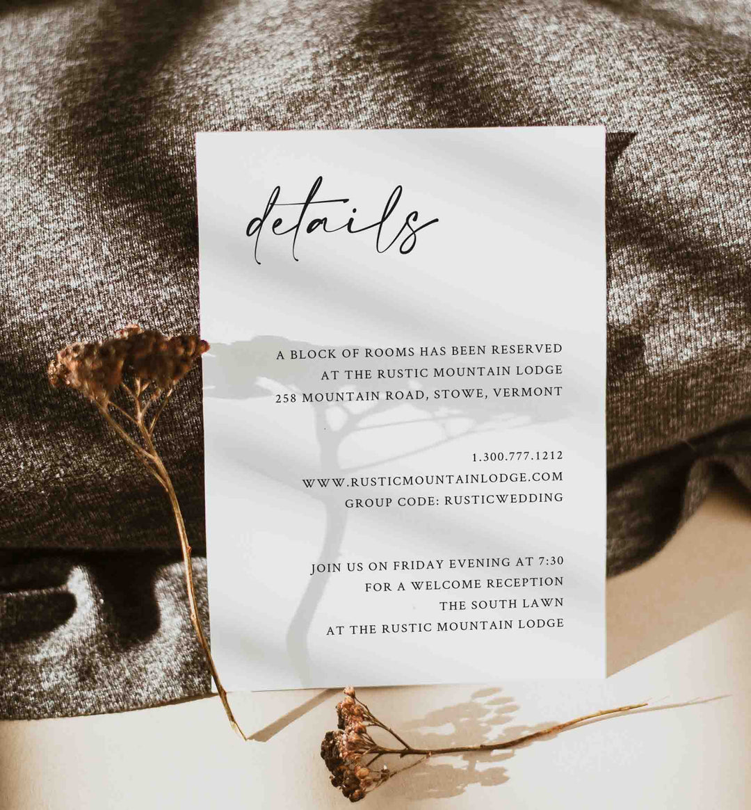 Handwritten Wedding Details Card Printable