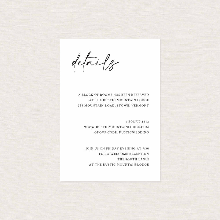 Handwritten Wedding Details Card Printable