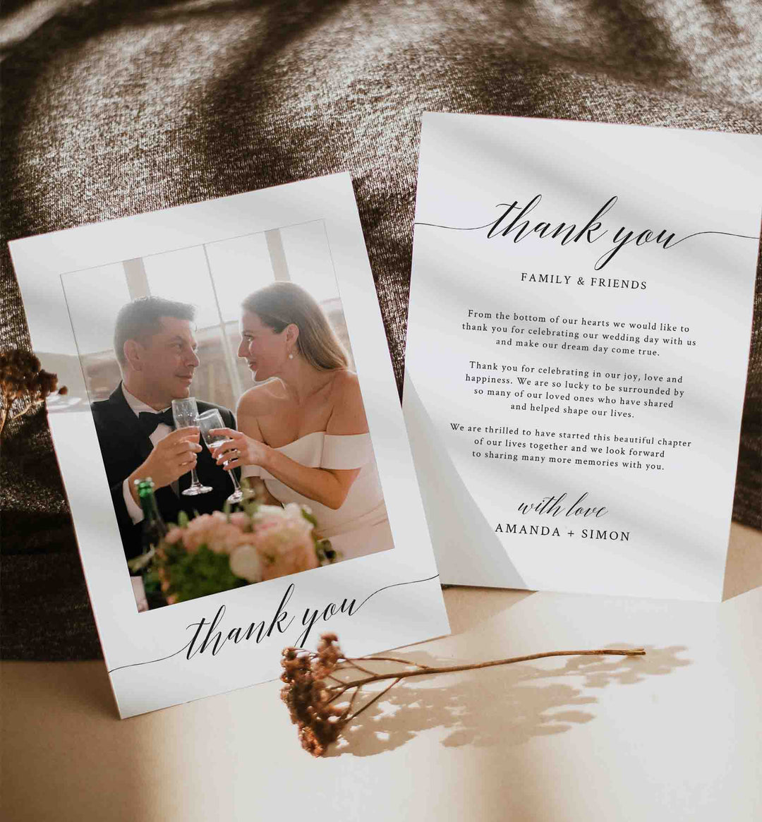 Simple Elegance Wedding Photo Thank You Card Printable