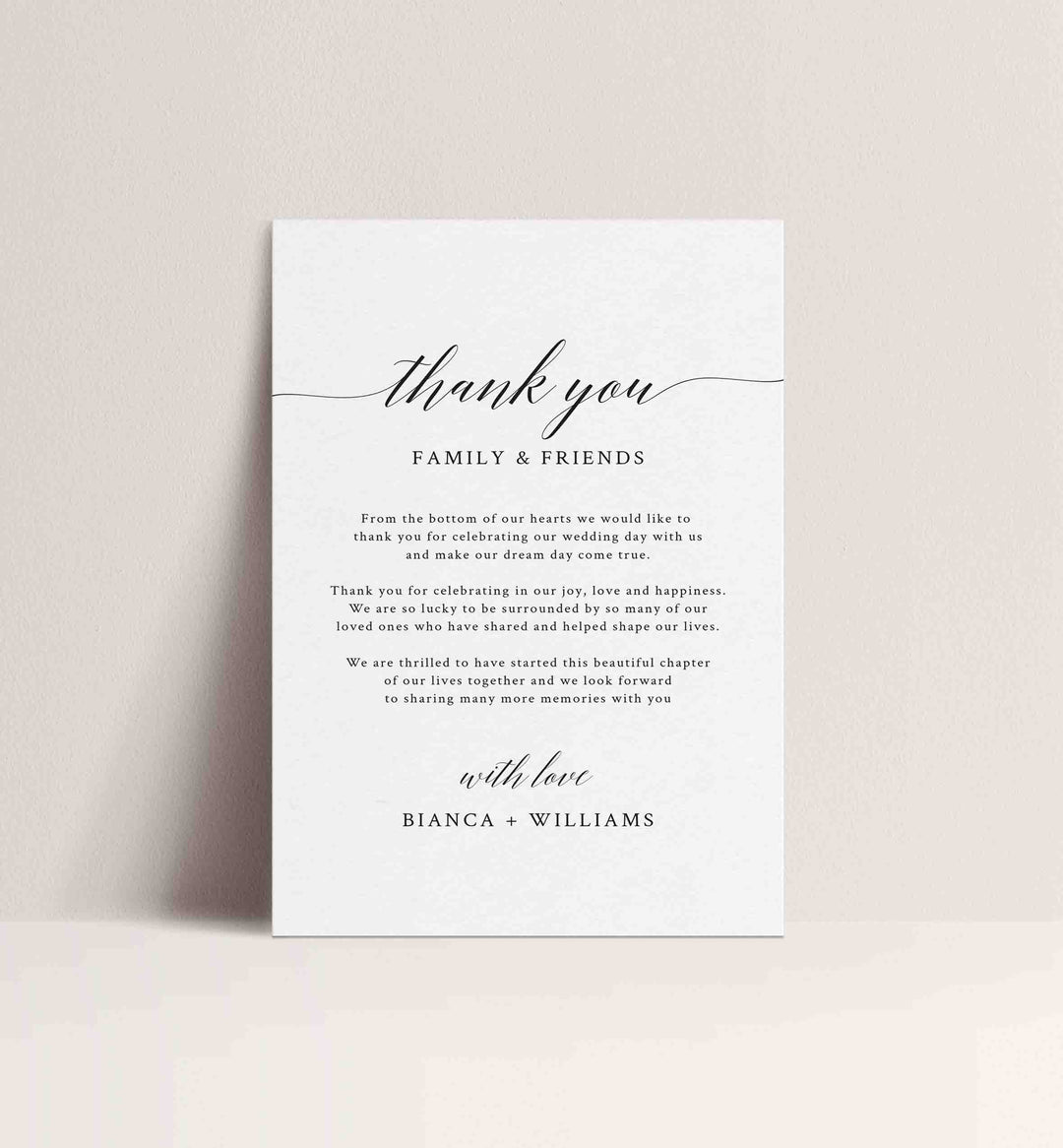 Simple Elegance Wedding Thank You Note Printable