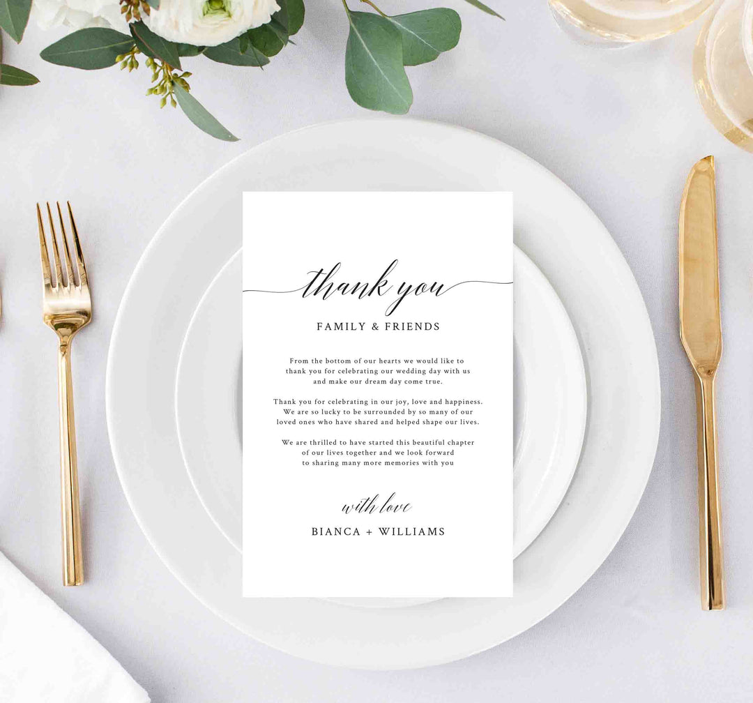 Simple Elegance Wedding Thank You Note Printable