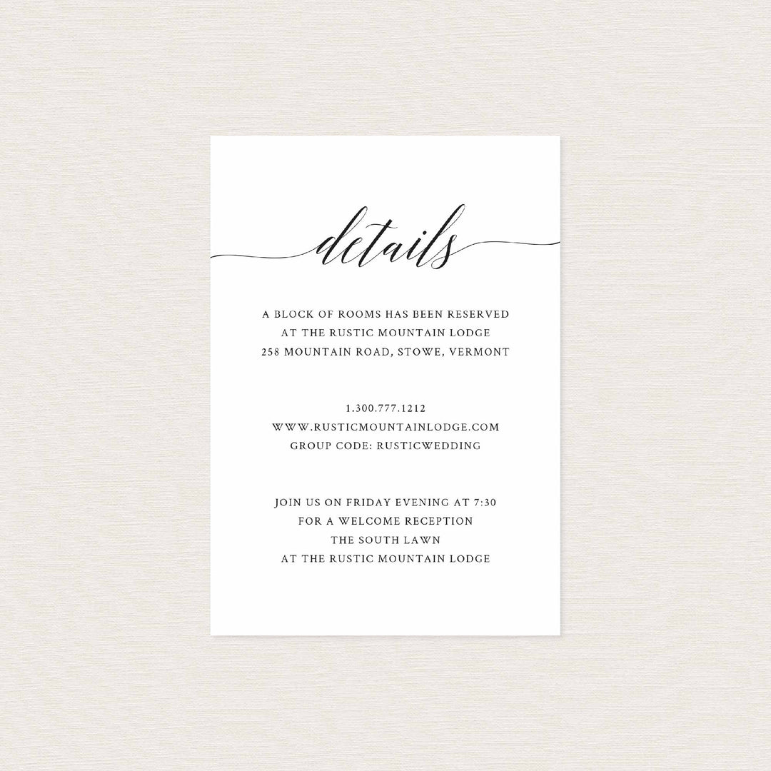 Simple Elegance Wedding Details Card Printable