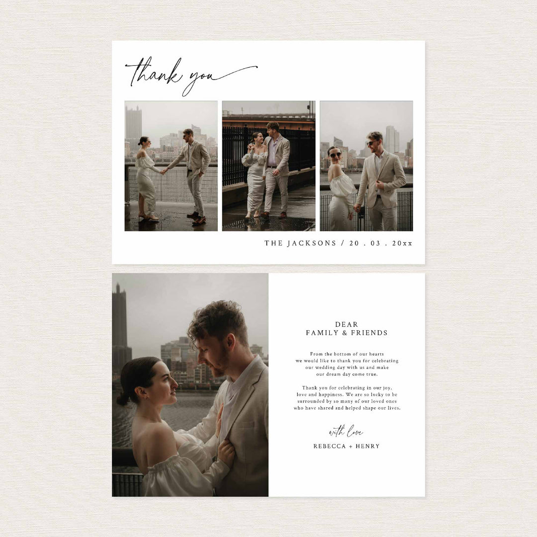 Modern Script Wedding Photo Thank You Card Printable