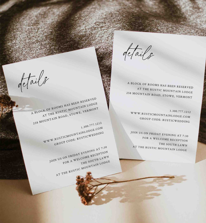 Modern Script Wedding Details Card Printable