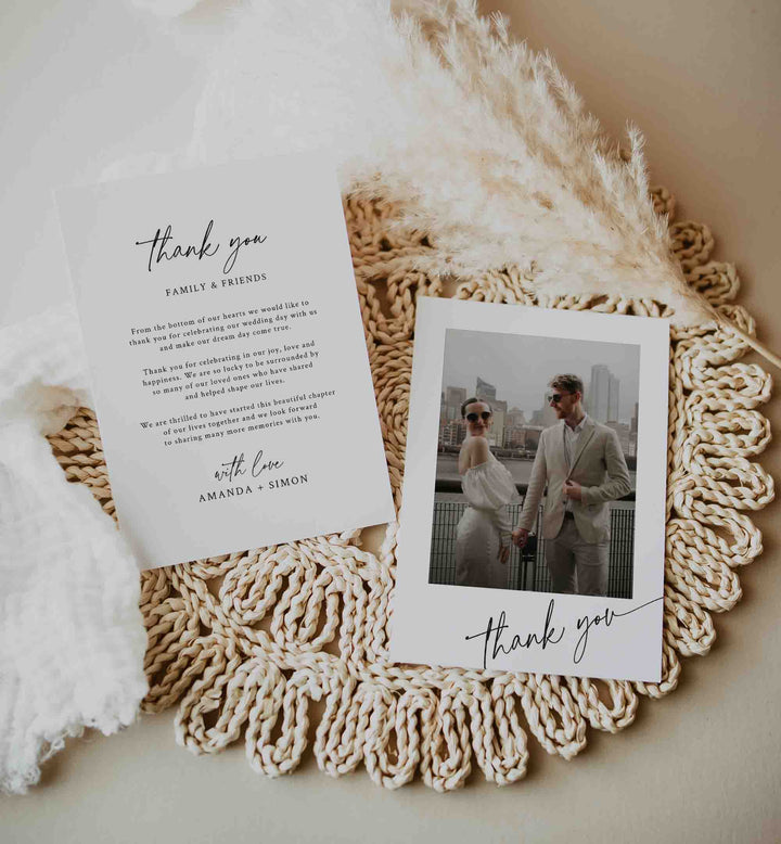 Modern Script Wedding Photo Thank You Card Printable